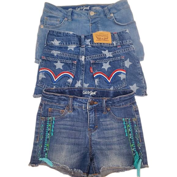 Levis Cat & Jack Girls Size 7 8 Lot Embroidered Blue Jeans Shorts Stretch Shorty - Picture 1 of 6